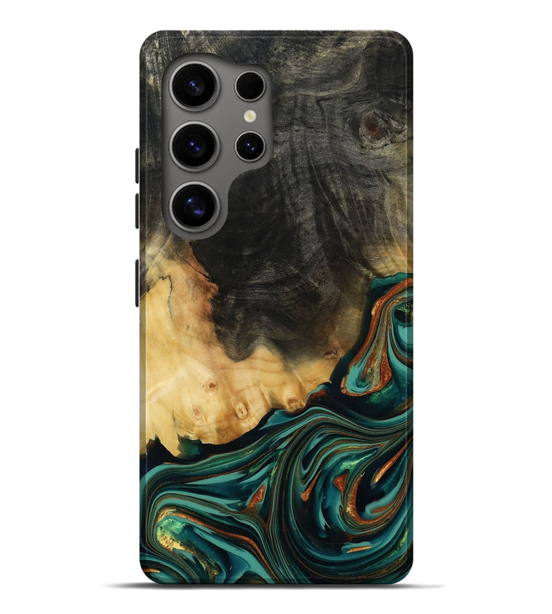 Galaxy S25 Ultra Wood Live Edge Phone Case - Boaz (Teal & Gold, 814380)