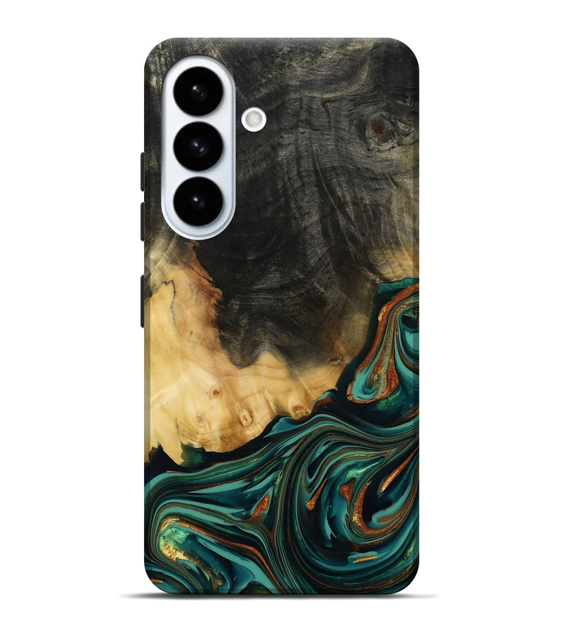 Galaxy S26 Plus Wood Live Edge Phone Case - Boaz (Teal & Gold, 814380)