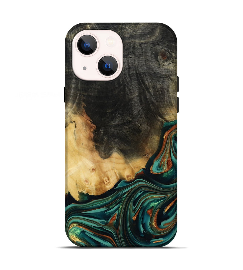 iPhone 13 Wood Live Edge Phone Case - Boaz (Teal & Gold, 814380)