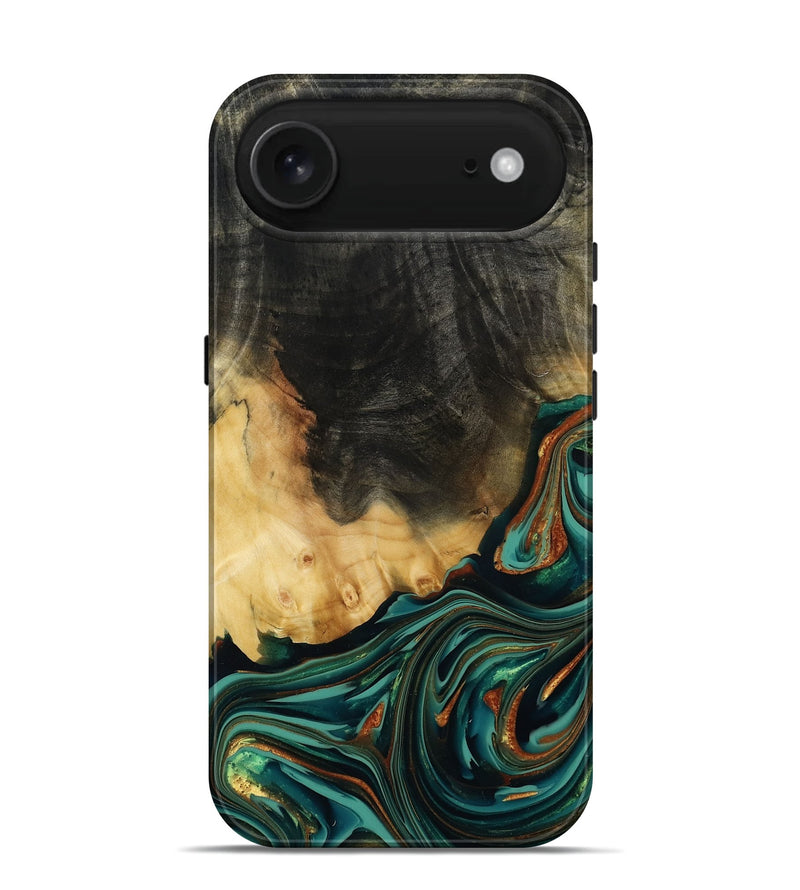 iPhone 17 Air Wood Live Edge Phone Case - Boaz (Teal & Gold, 814380)