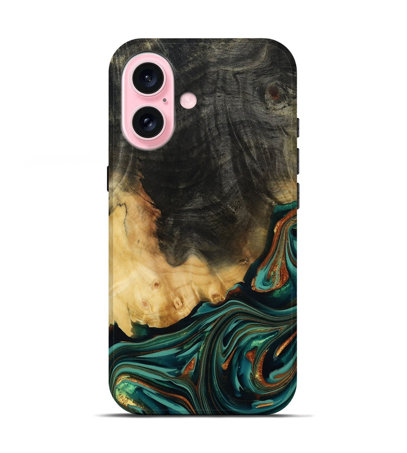 iPhone 17 Wood Live Edge Phone Case - Boaz (Teal & Gold, 814380)