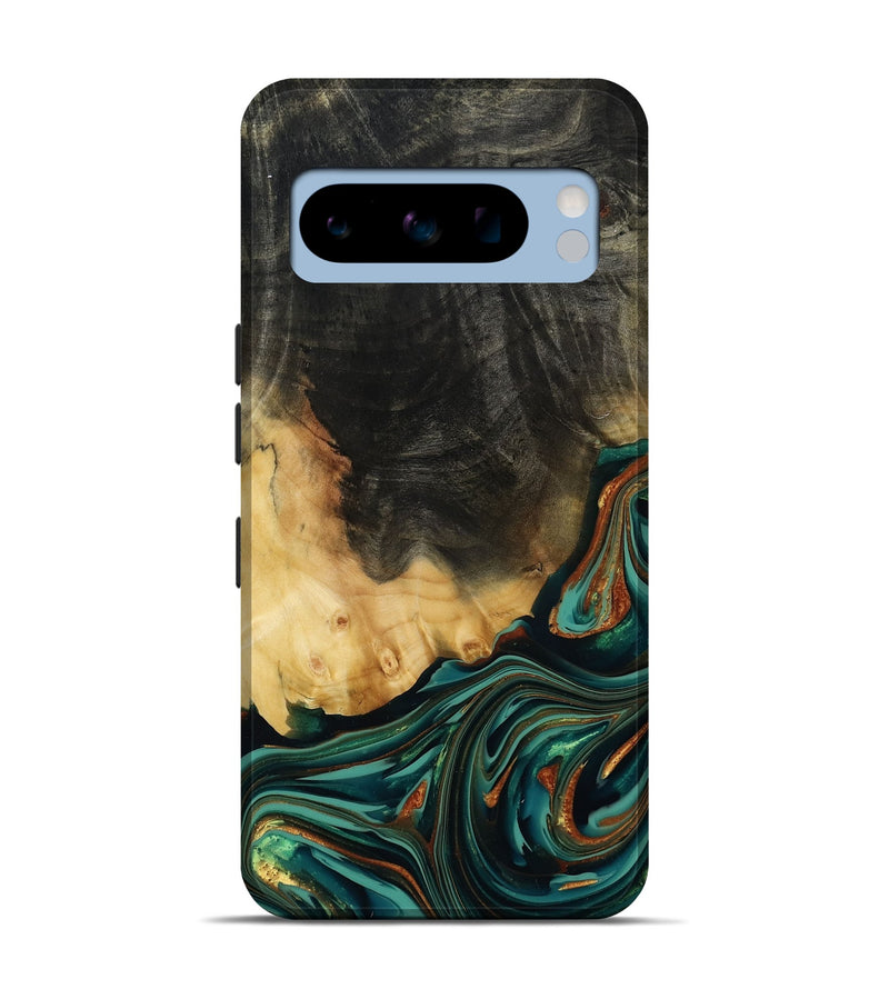 Pixel 8 Pro Wood Live Edge Phone Case - Boaz (Teal & Gold, 814380)