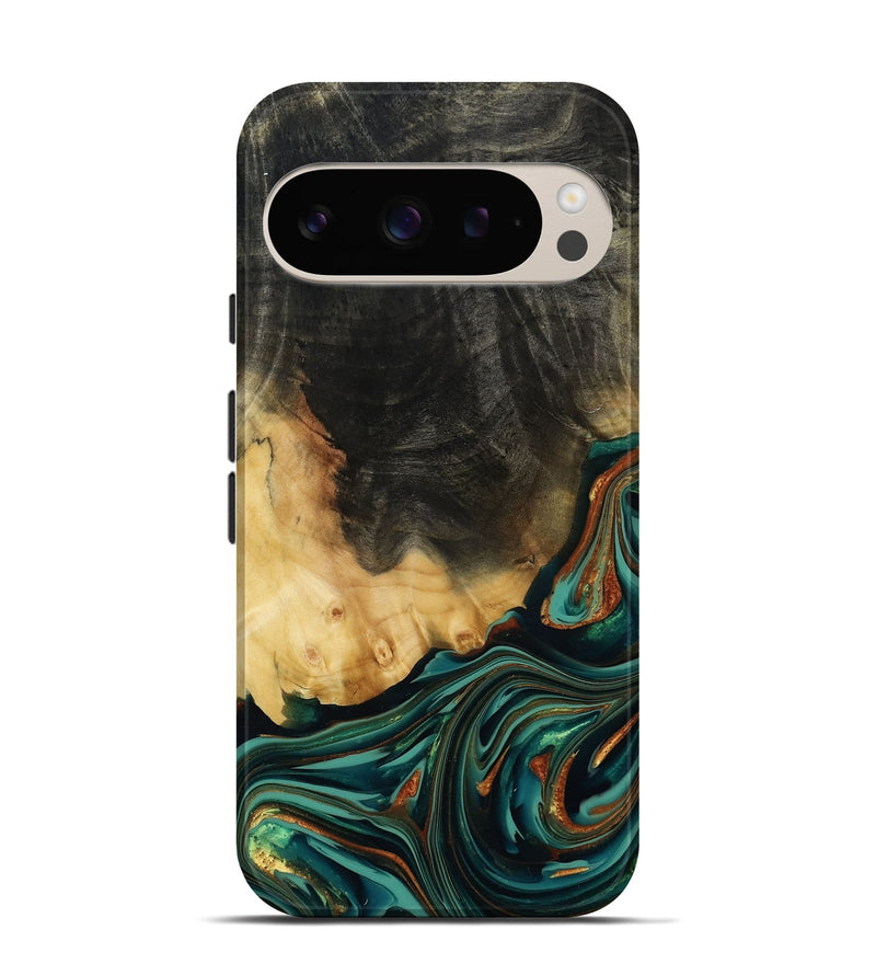 Pixel 9 Wood Live Edge Phone Case - Boaz (Teal & Gold, 814380)