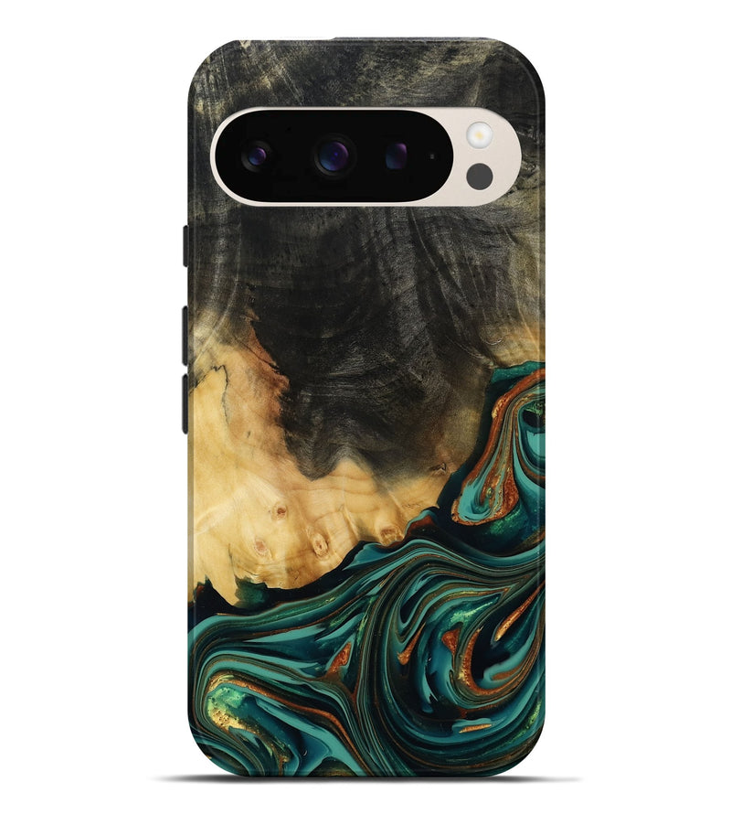 Pixel 9 Pro XL Wood Live Edge Phone Case - Boaz (Teal & Gold, 814380)