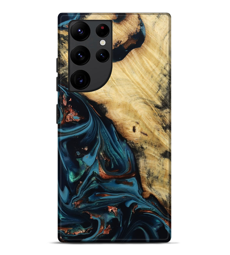 Galaxy S22 Ultra Wood Live Edge Phone Case - Kelvin (Teal & Gold, 814381)