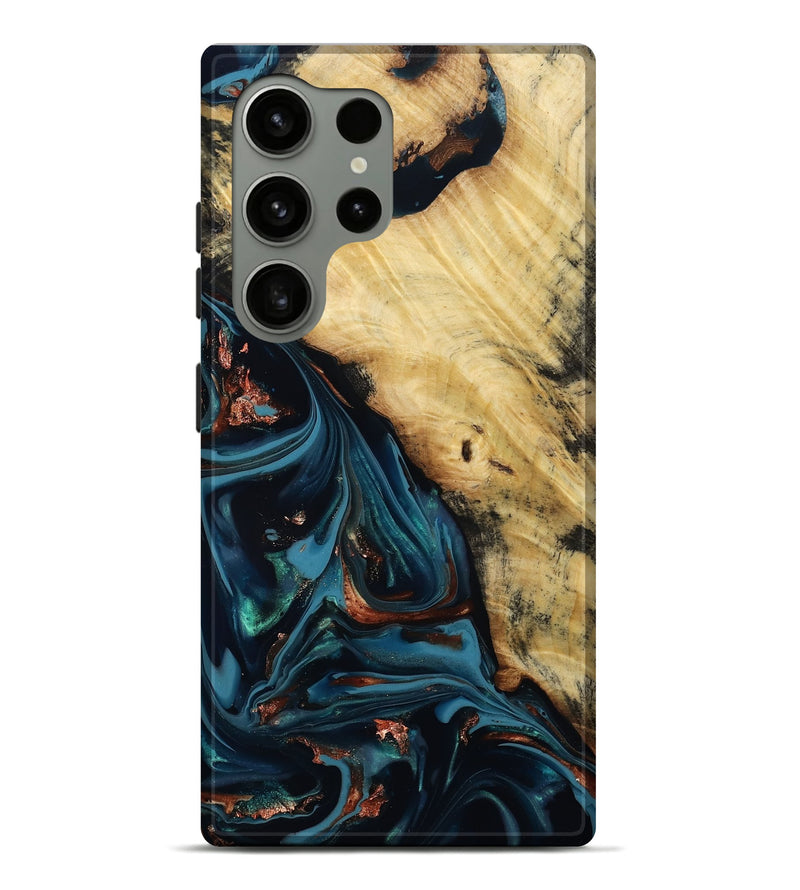 Galaxy S24 Ultra Wood Live Edge Phone Case - Kelvin (Teal & Gold, 814381)