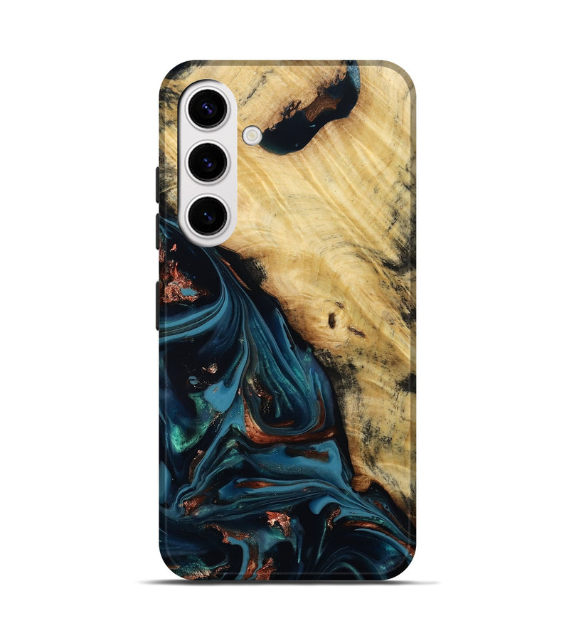 Galaxy S25 Wood Live Edge Phone Case - Kelvin (Teal & Gold, 814381)