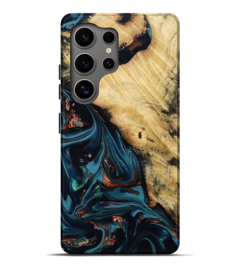 Galaxy S25 Ultra Wood Live Edge Phone Case - Kelvin (Teal & Gold, 814381)