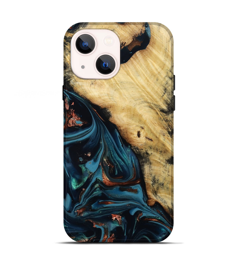 iPhone 13 Wood Live Edge Phone Case - Kelvin (Teal & Gold, 814381)