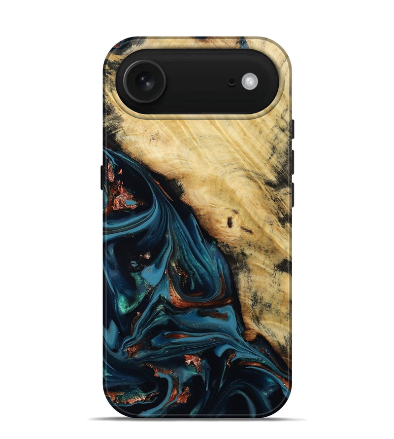 iPhone 17 Air Wood Live Edge Phone Case - Kelvin (Teal & Gold, 814381)