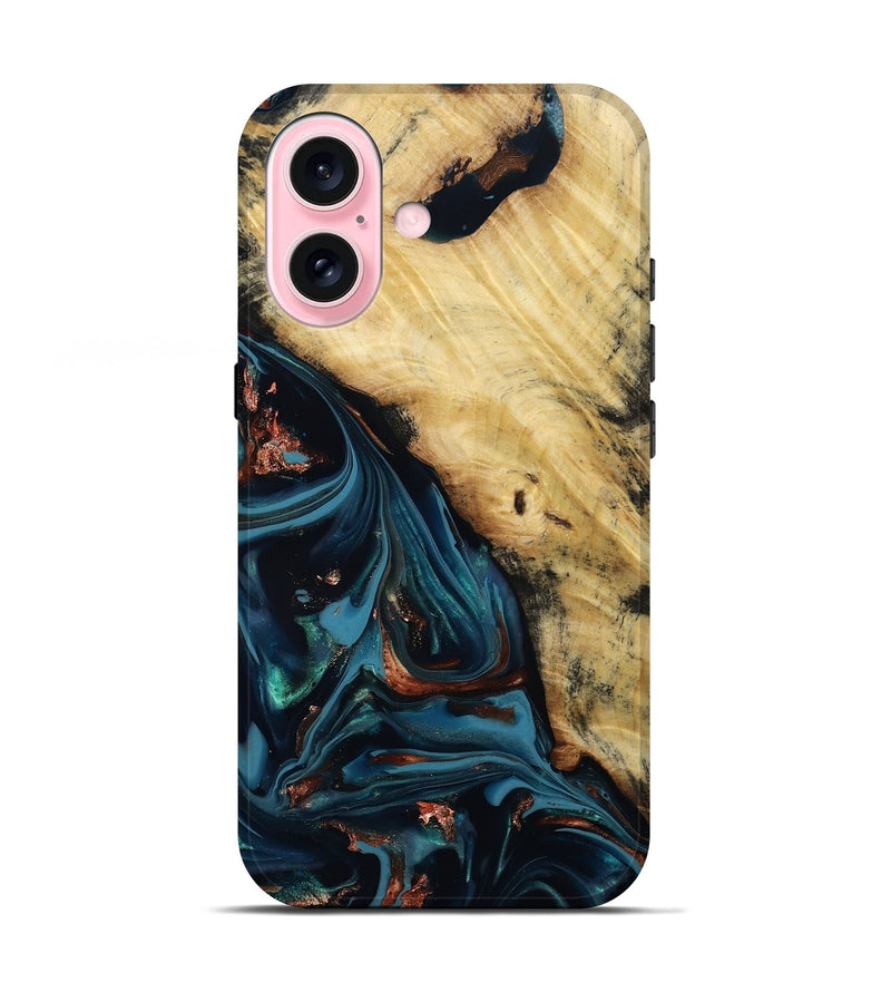 iPhone 17 Wood Live Edge Phone Case - Kelvin (Teal & Gold, 814381)