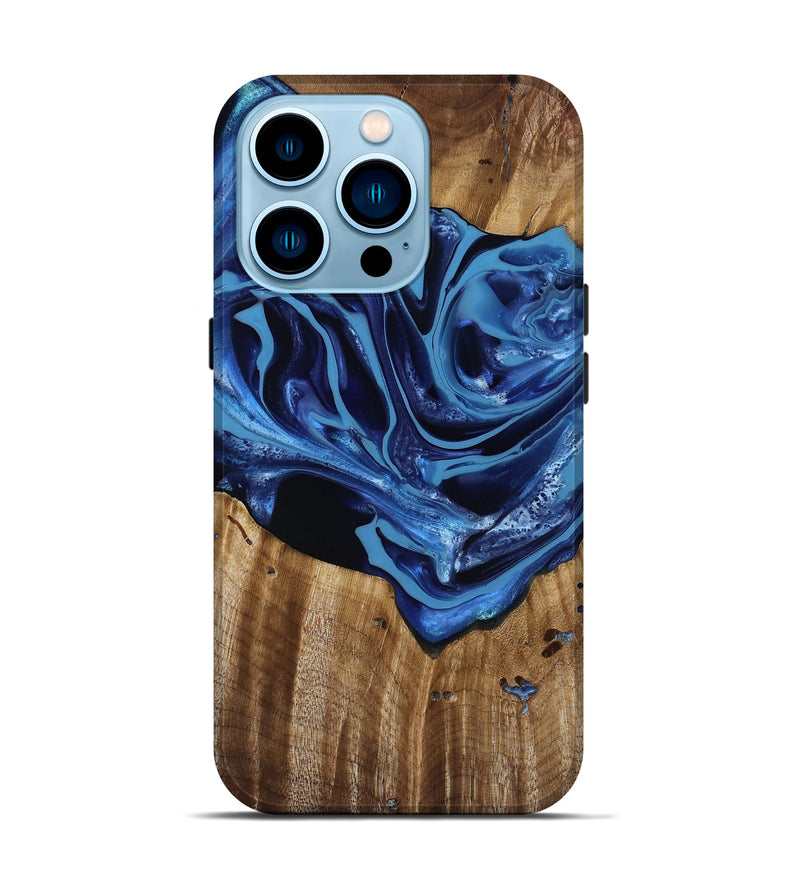 iPhone 14 Pro Wood Live Edge Phone Case - Jazlene (Blue, 814383)