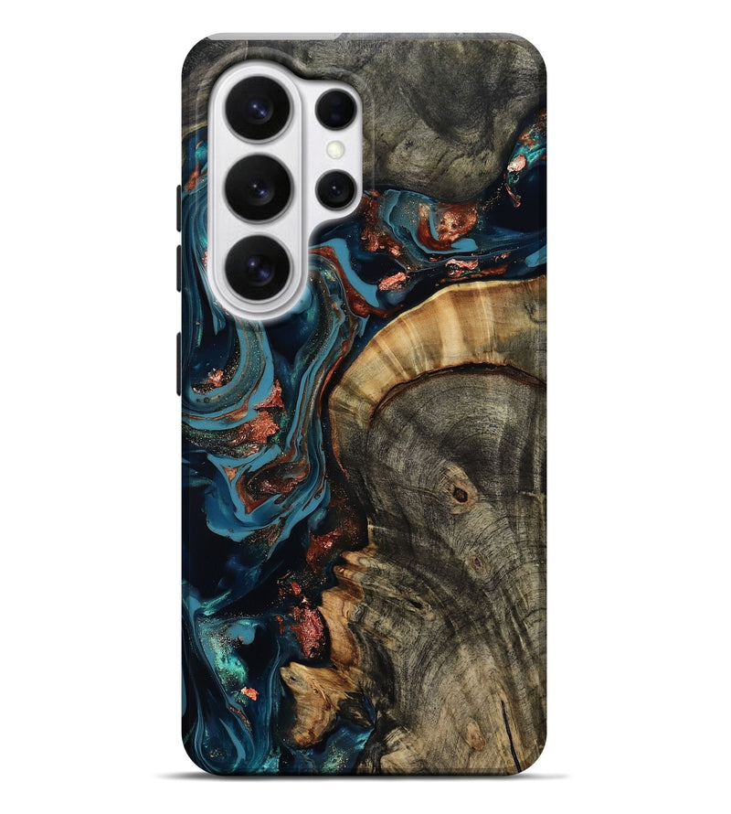 Galaxy S26 Ultra Wood Live Edge Phone Case - Garnett (Teal & Gold, 814386)