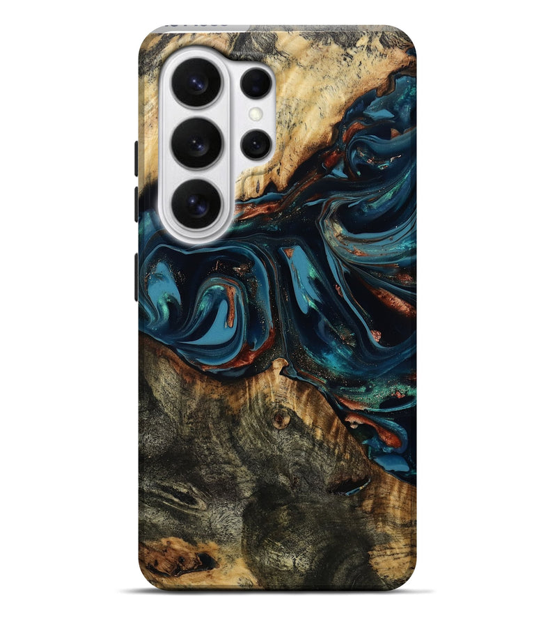 Galaxy S26 Ultra Wood Live Edge Phone Case - Pattie (Teal & Gold, 814388)