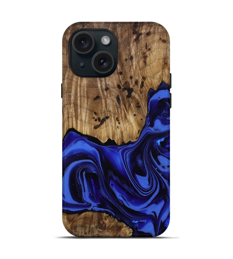 iPhone 15 Wood Live Edge Phone Case - Chaim (Blue, 814392)
