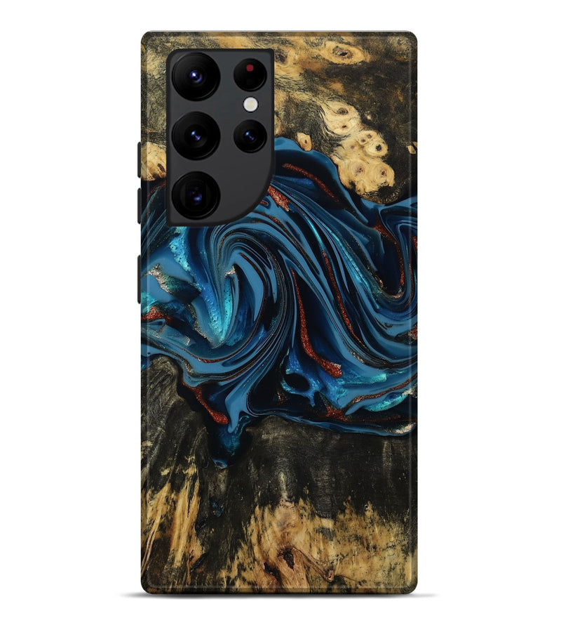 Galaxy S22 Ultra Wood Live Edge Phone Case - Artis (Teal & Gold, 814398)