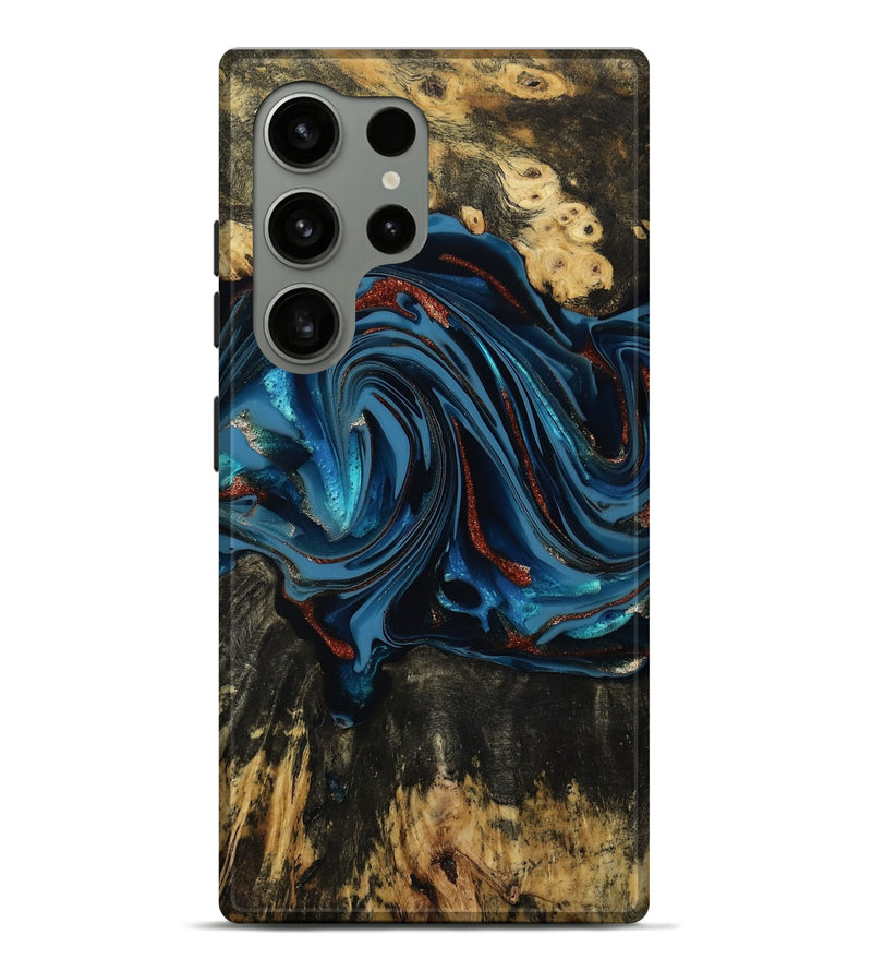 Galaxy S24 Ultra Wood Live Edge Phone Case - Artis (Teal & Gold, 814398)