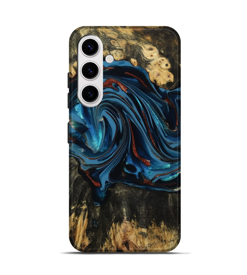 Galaxy S25 Wood Live Edge Phone Case - Artis (Teal & Gold, 814398)