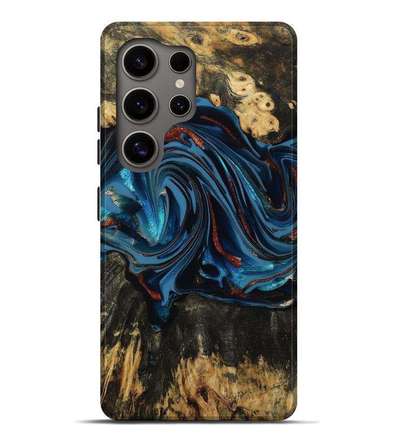 Galaxy S25 Ultra Wood Live Edge Phone Case - Artis (Teal & Gold, 814398)