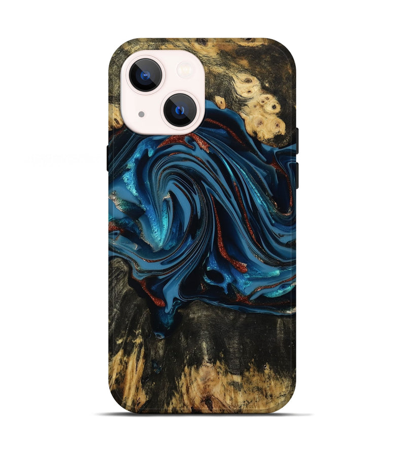 iPhone 13 Wood Live Edge Phone Case - Artis (Teal & Gold, 814398)