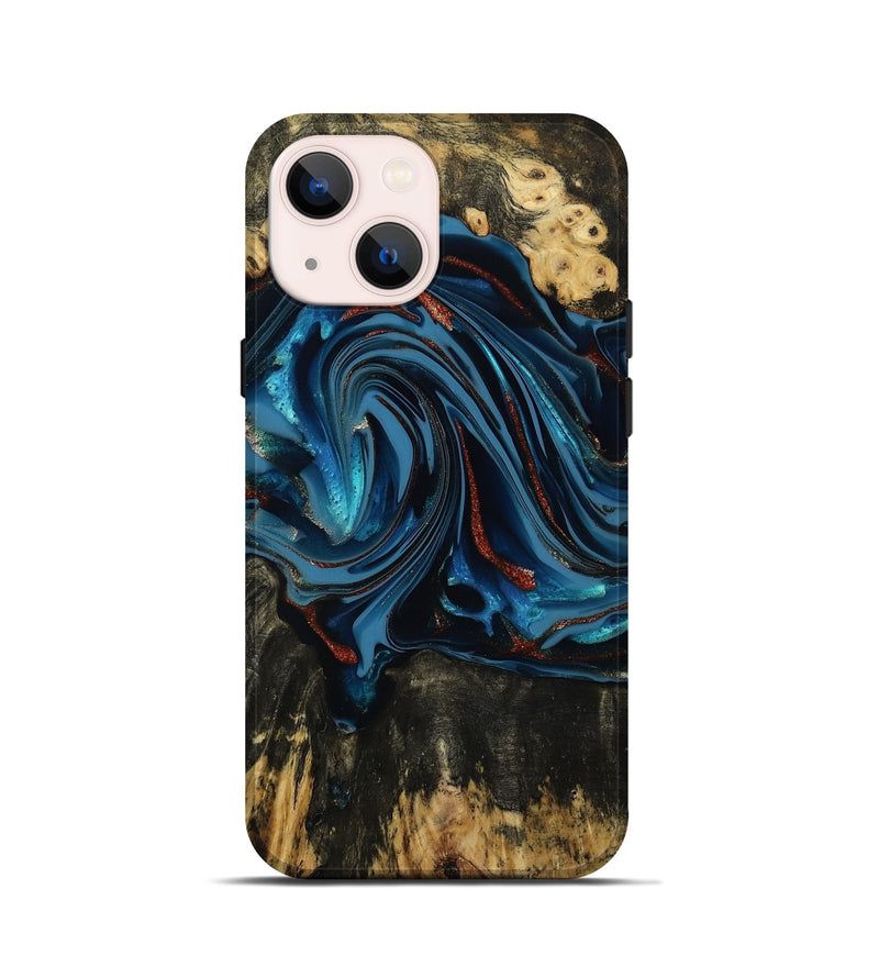 iPhone 13 mini Wood Live Edge Phone Case - Artis (Teal & Gold, 814398)