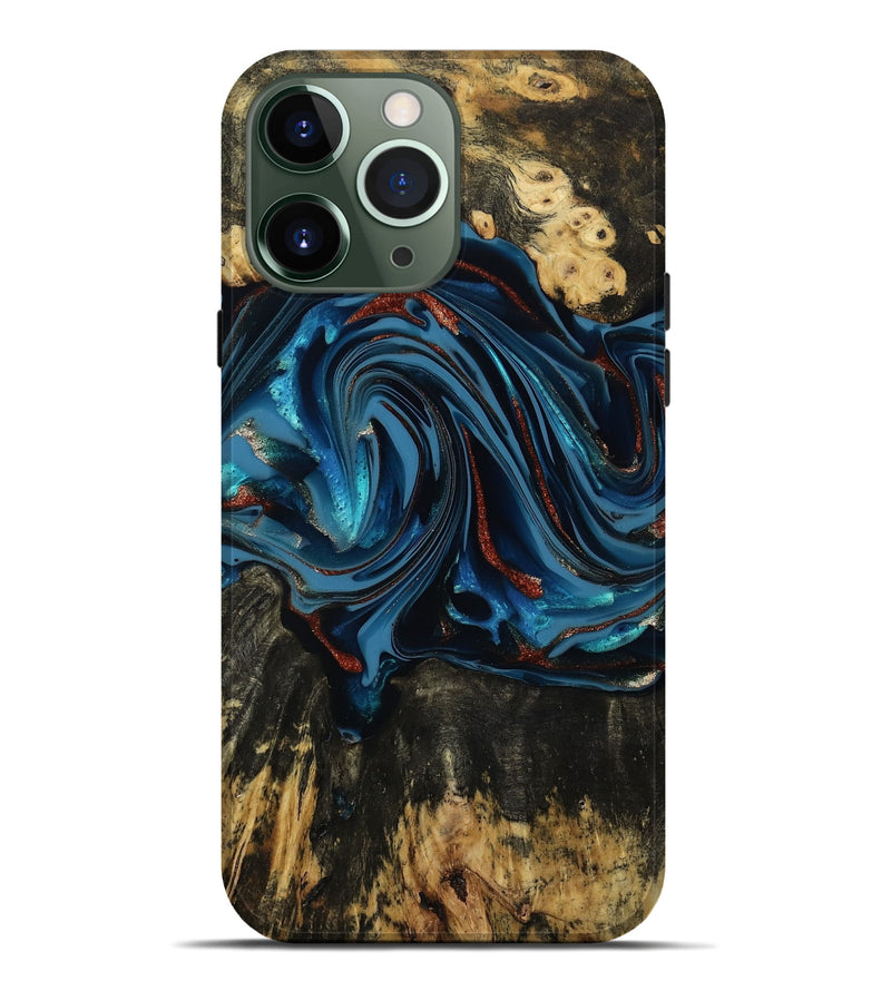 iPhone 13 Pro Max Wood Live Edge Phone Case - Artis (Teal & Gold, 814398)