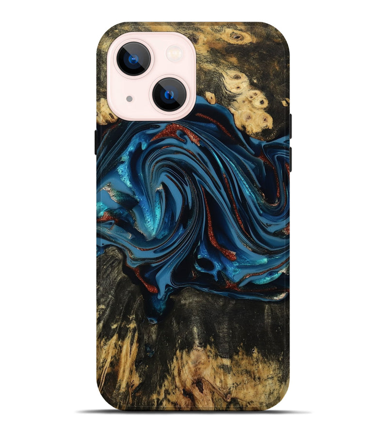 iPhone 14 Plus Wood Live Edge Phone Case - Artis (Teal & Gold, 814398)
