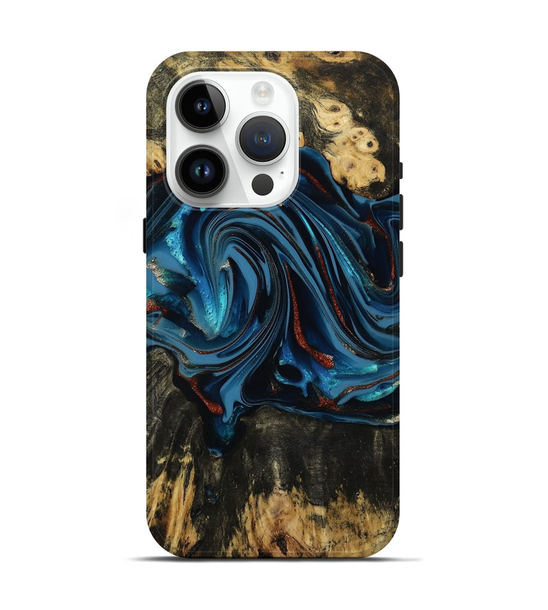 iPhone 15 Pro Wood Live Edge Phone Case - Artis (Teal & Gold, 814398)