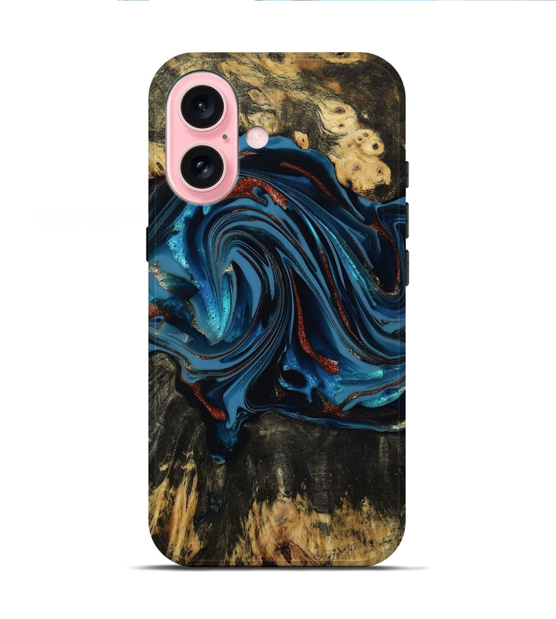 iPhone 16 Wood Live Edge Phone Case - Artis (Teal & Gold, 814398)