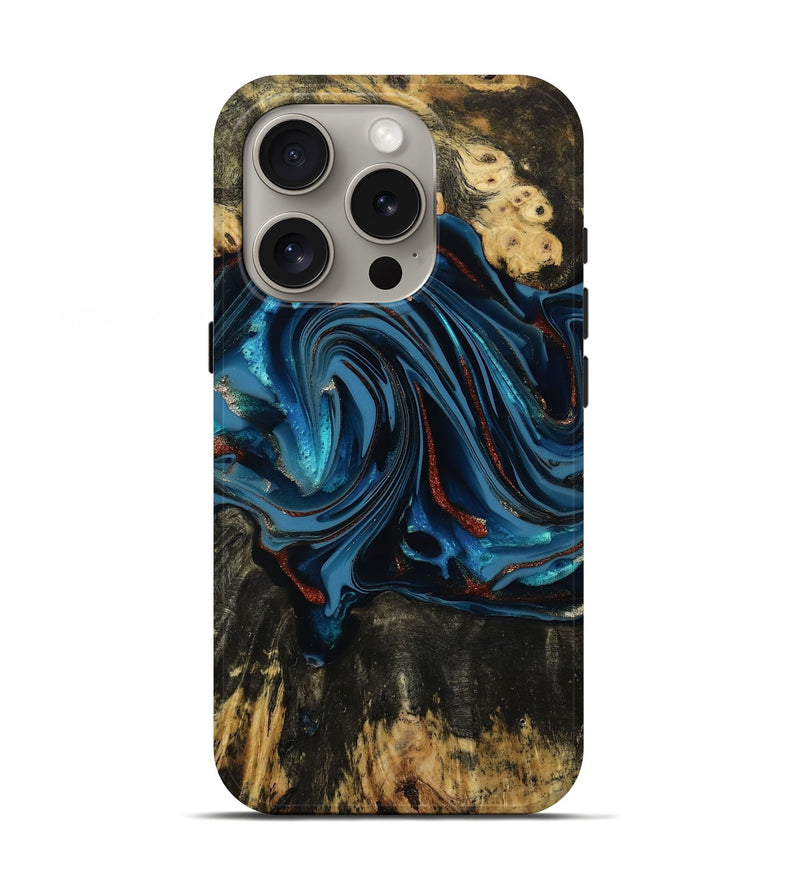iPhone 16 Pro Wood Live Edge Phone Case - Artis (Teal & Gold, 814398)