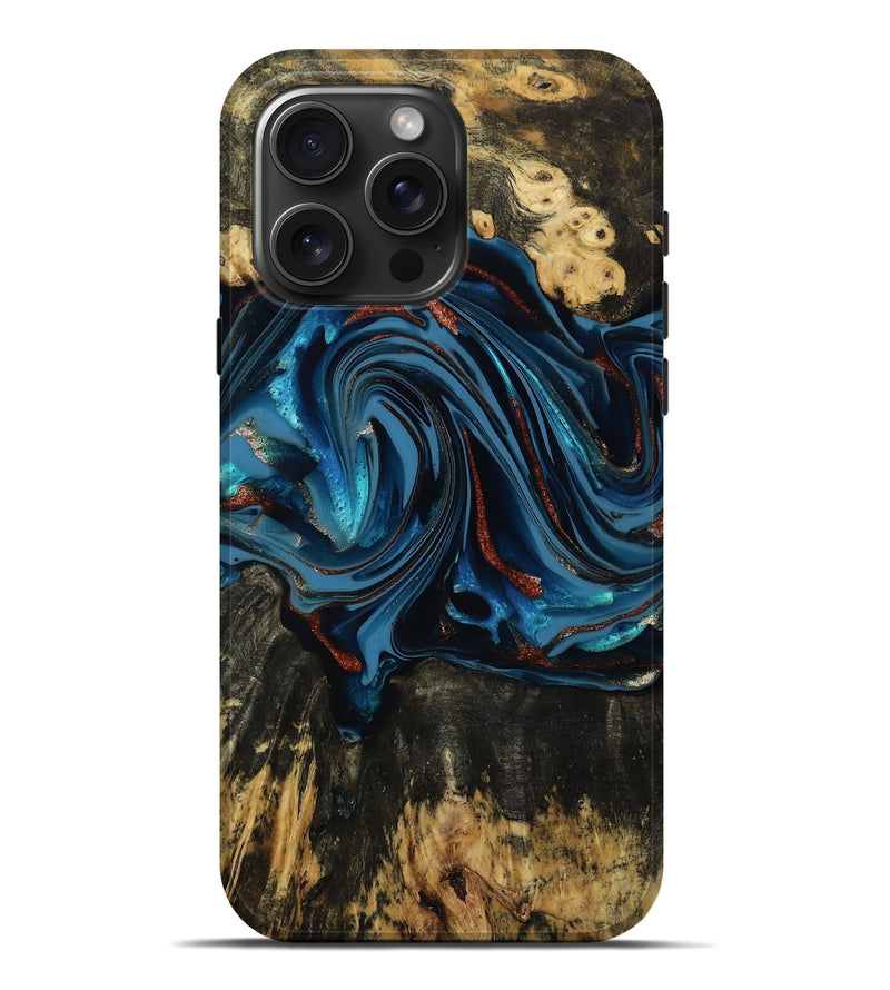 iPhone 16 Pro Max Wood Live Edge Phone Case - Artis (Teal & Gold, 814398)