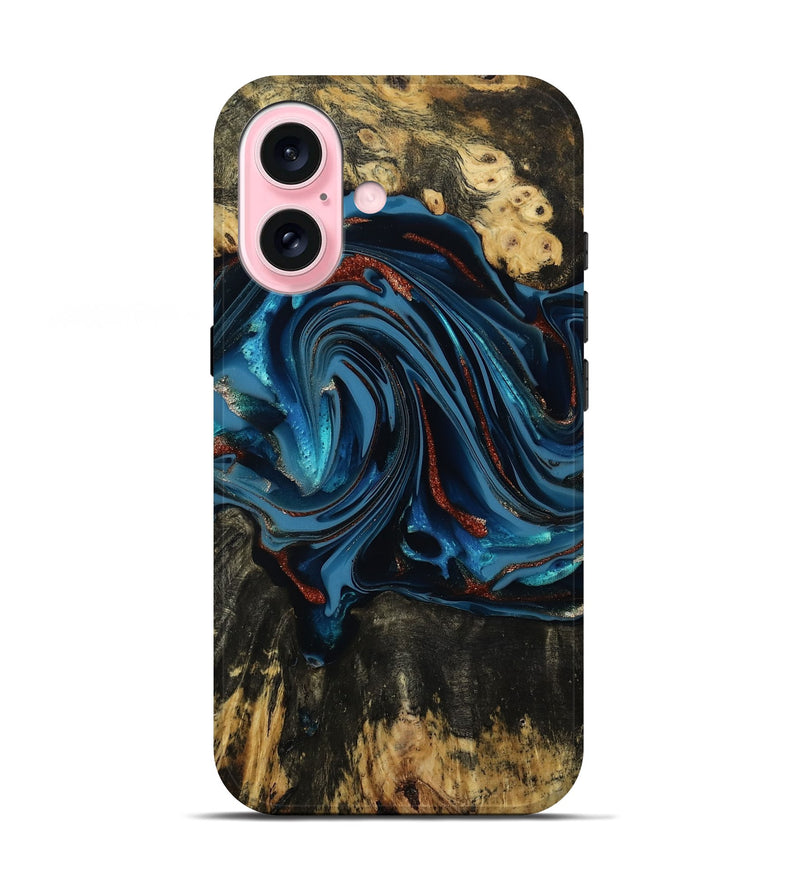 iPhone 17 Wood Live Edge Phone Case - Artis (Teal & Gold, 814398)
