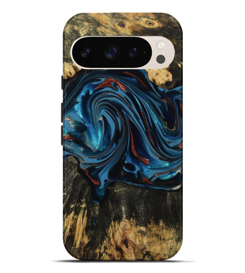 Pixel 9 Pro XL Wood Live Edge Phone Case - Artis (Teal & Gold, 814398)