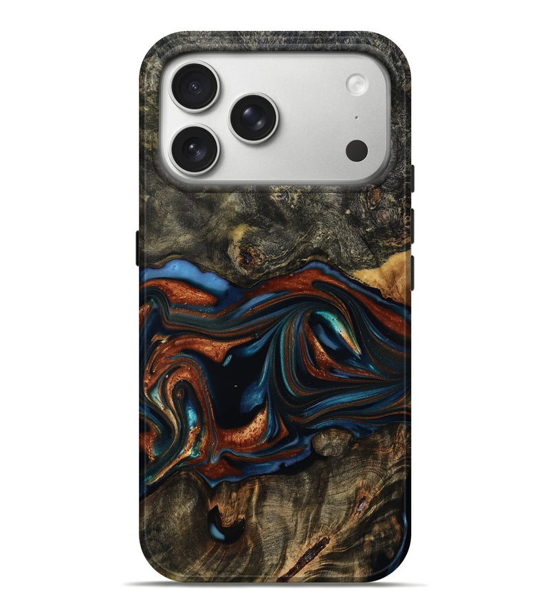 iPhone 17 Pro Max Wood Live Edge Phone Case - Stoney (Teal & Gold, 814400)