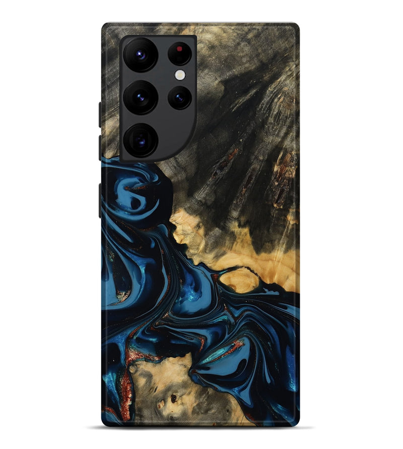 Galaxy S22 Ultra Wood Live Edge Phone Case - Myra (Teal & Gold, 814404)