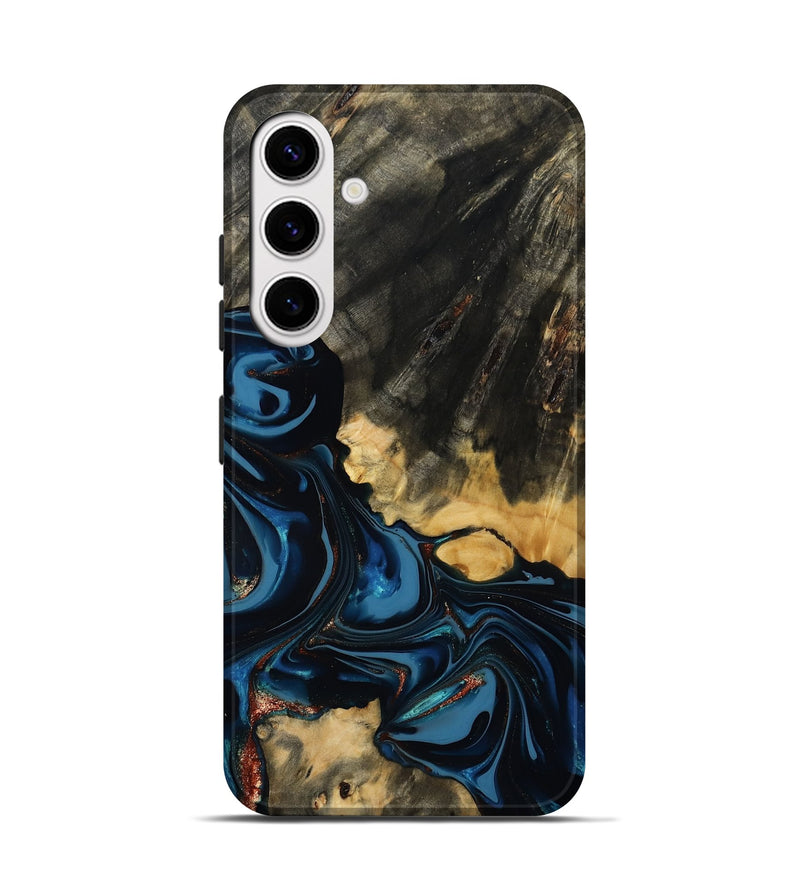 Galaxy S25 Wood Live Edge Phone Case - Myra (Teal & Gold, 814404)