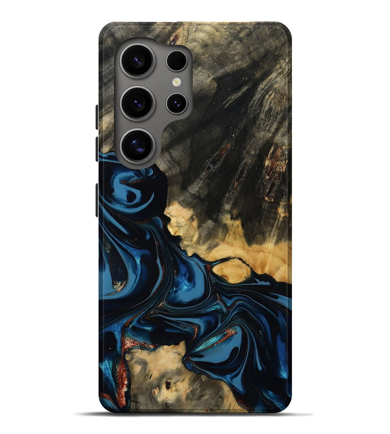 Galaxy S25 Ultra Wood Live Edge Phone Case - Myra (Teal & Gold, 814404)