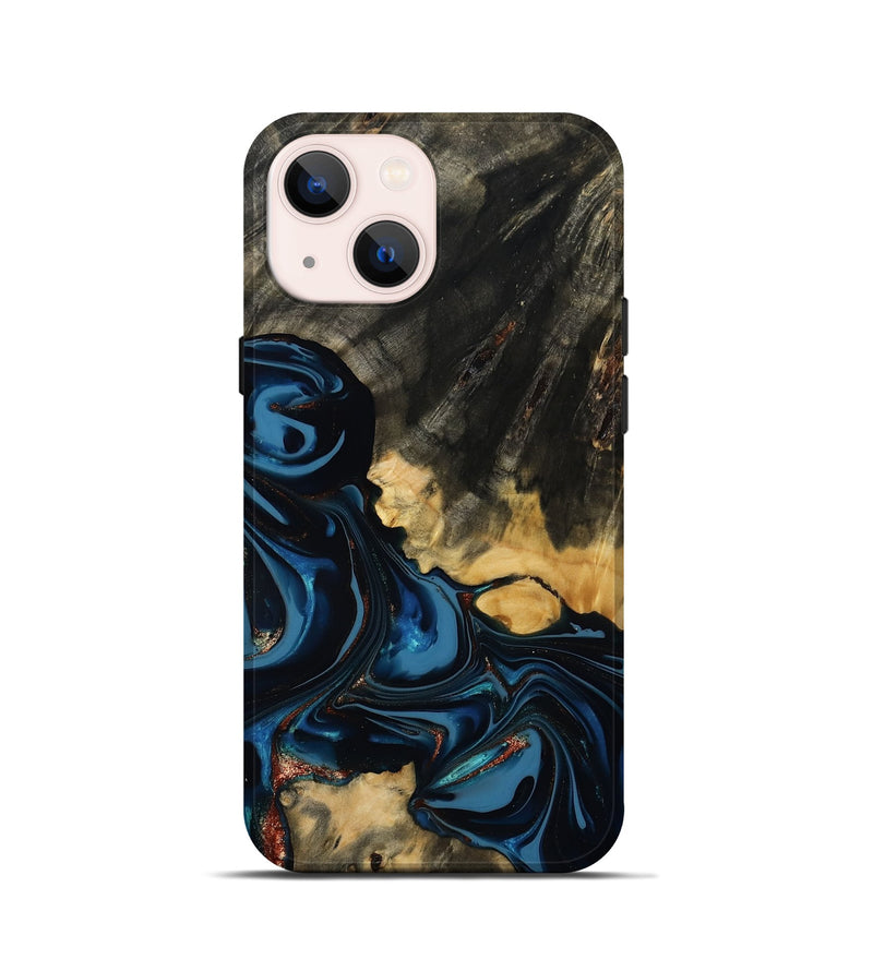 iPhone 13 mini Wood Live Edge Phone Case - Myra (Teal & Gold, 814404)