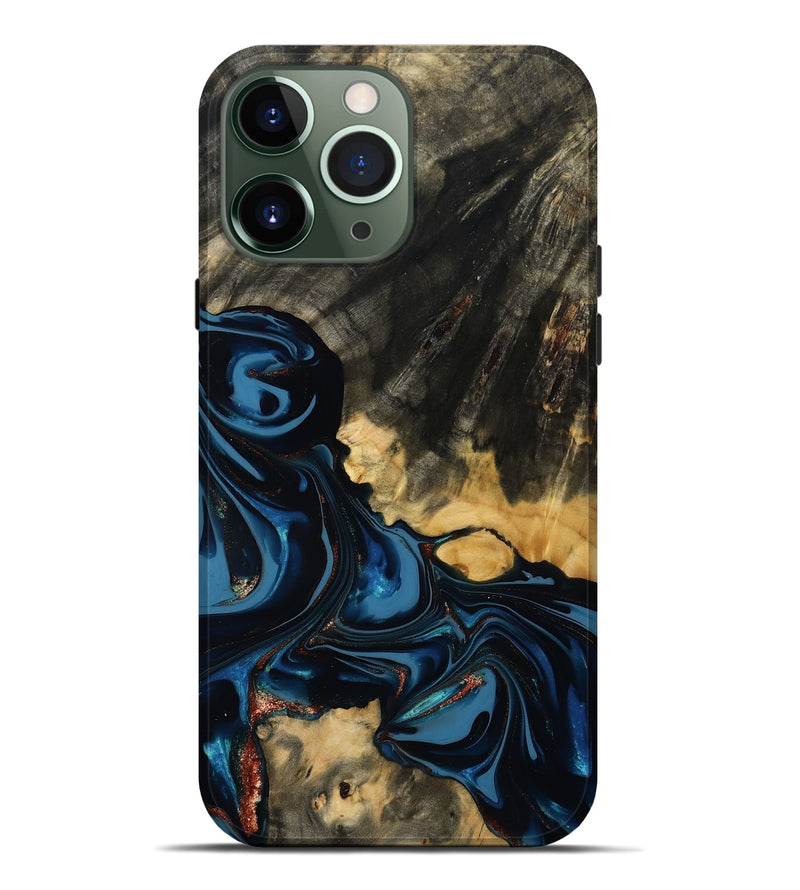 iPhone 13 Pro Max Wood Live Edge Phone Case - Myra (Teal & Gold, 814404)
