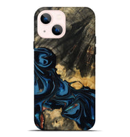 iPhone 14 Plus Wood Live Edge Phone Case - Myra (Teal & Gold, 814404)