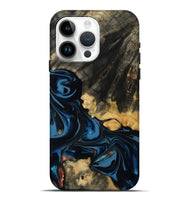 iPhone 15 Pro Max Wood Live Edge Phone Case - Myra (Teal & Gold, 814404)