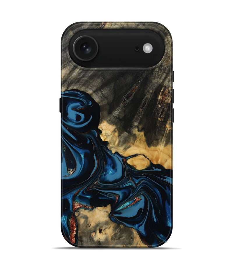 iPhone 17 Air Wood Live Edge Phone Case - Myra (Teal & Gold, 814404)