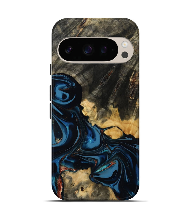 Pixel 10 Pro Wood Live Edge Phone Case - Myra (Teal & Gold, 814404)