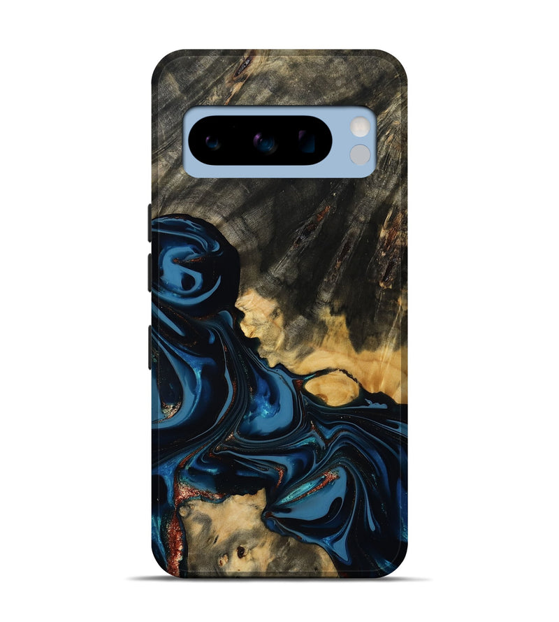Pixel 8 Pro Wood Live Edge Phone Case - Myra (Teal & Gold, 814404)