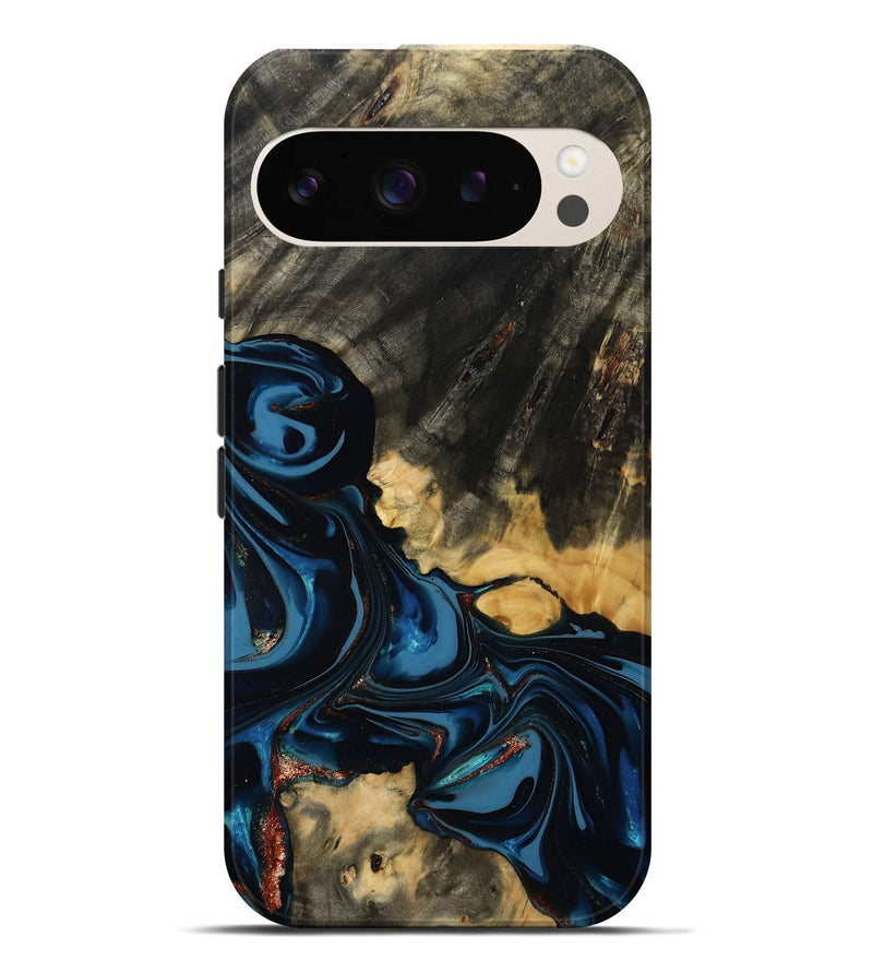 Pixel 9 Pro XL Wood Live Edge Phone Case - Myra (Teal & Gold, 814404)
