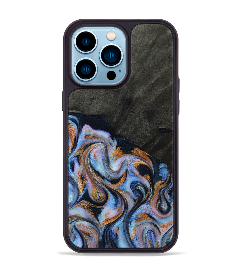 iPhone 14 Pro Max Wood Phone Case - Hollie (Teal & Gold, 814500)