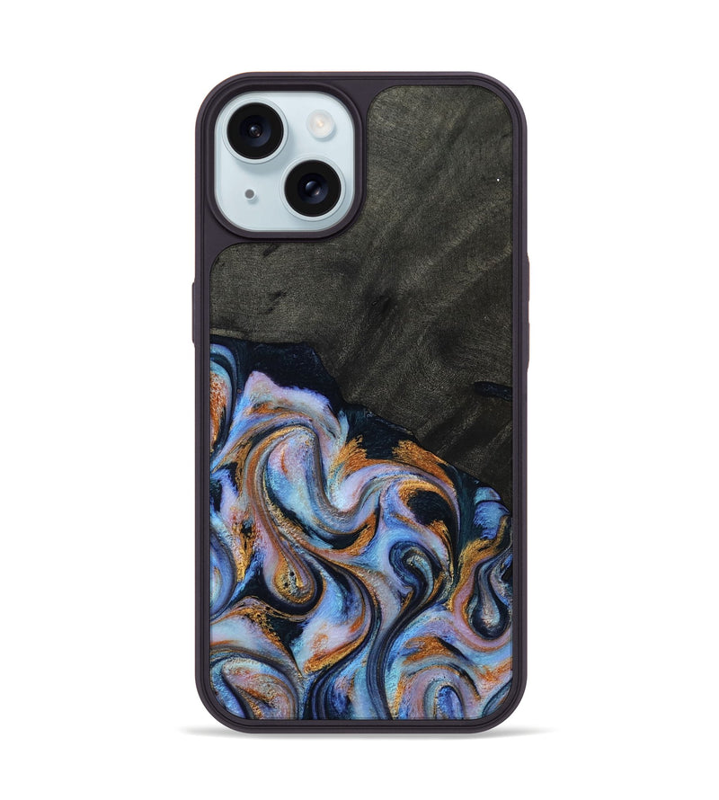 iPhone 15 Wood Phone Case - Hollie (Teal & Gold, 814500)