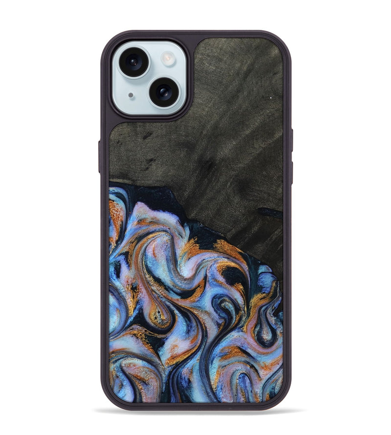 iPhone 15 Plus Wood Phone Case - Hollie (Teal & Gold, 814500)