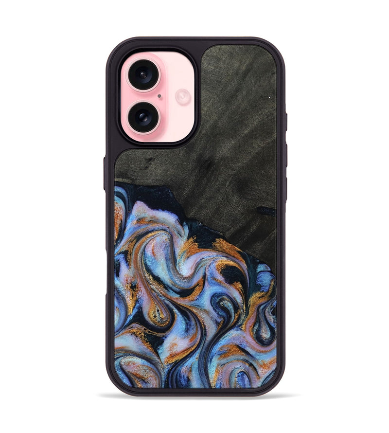 iPhone 16 Wood Phone Case - Hollie (Teal & Gold, 814500)