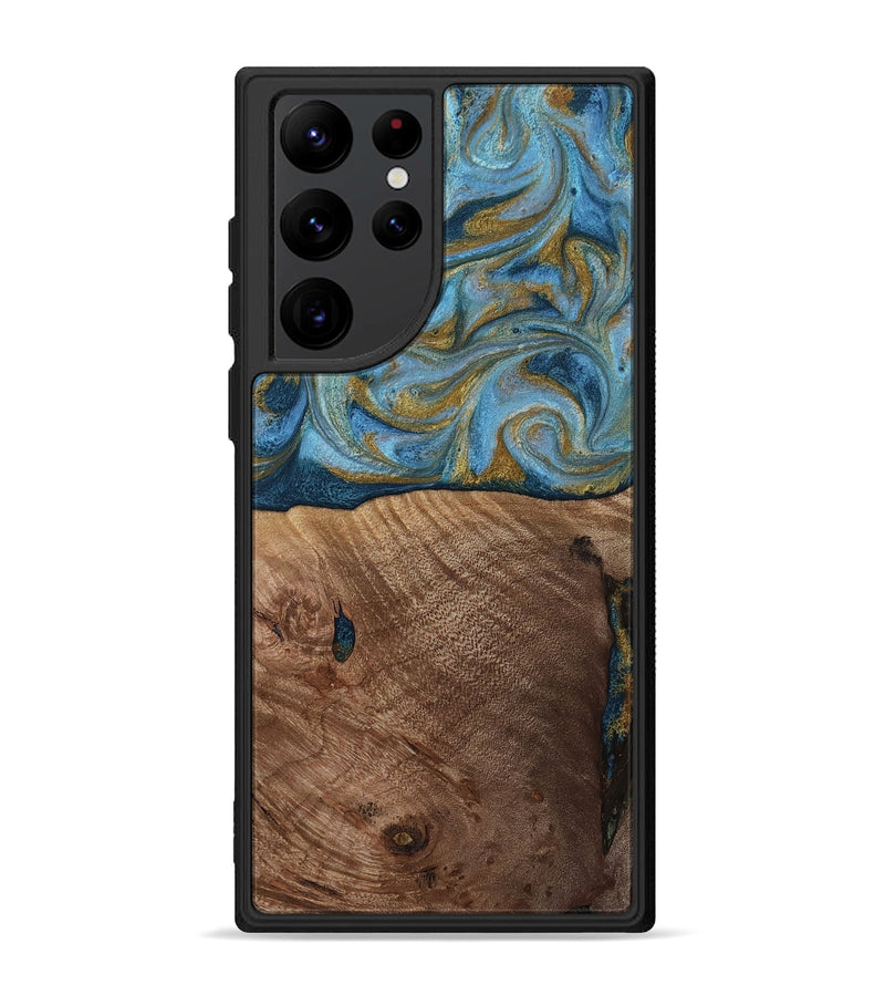 Galaxy S22 Ultra Wood Phone Case - Altha (Teal & Gold, 814501)